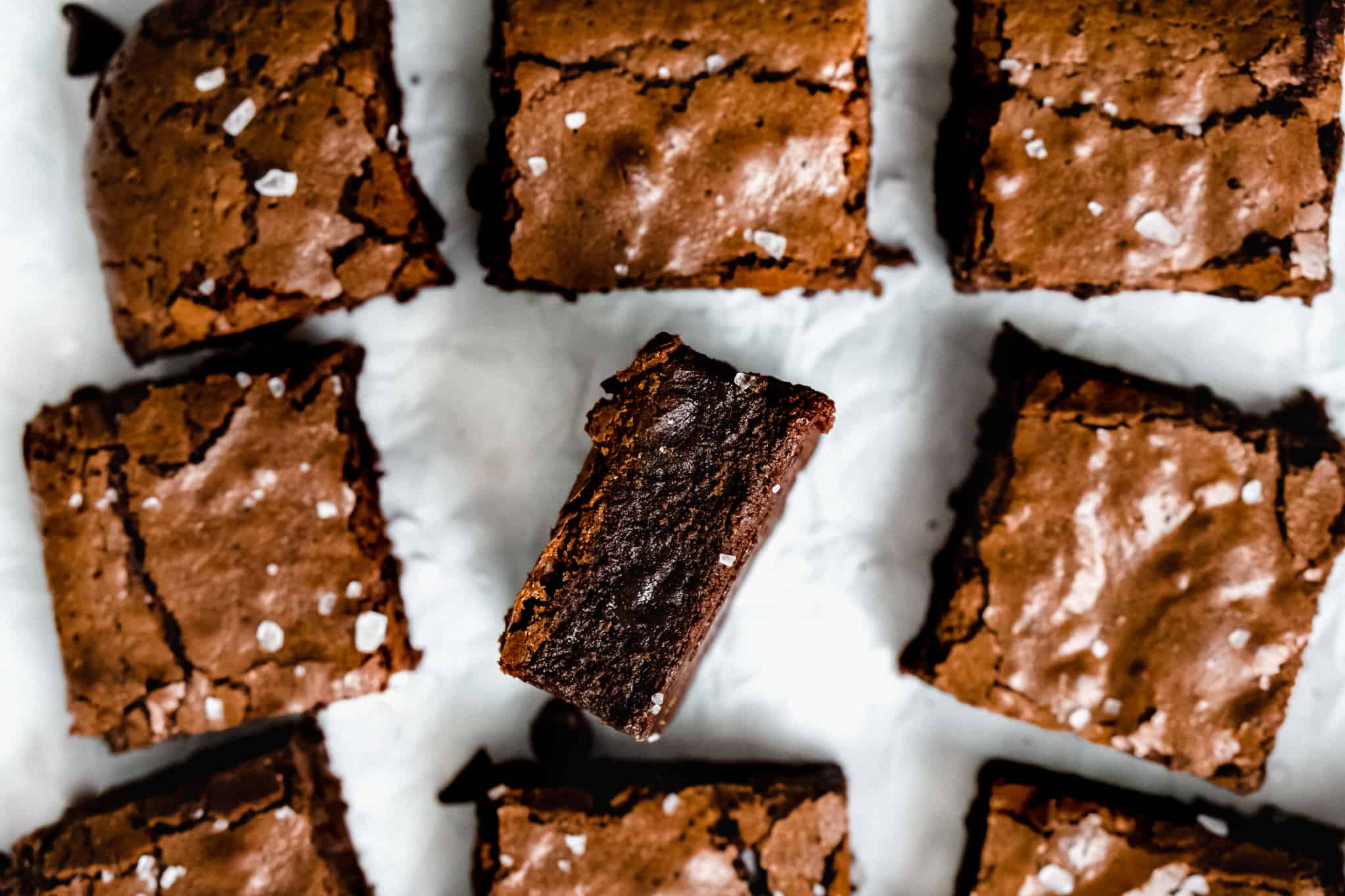 Close up overhead image of fudgy brownies