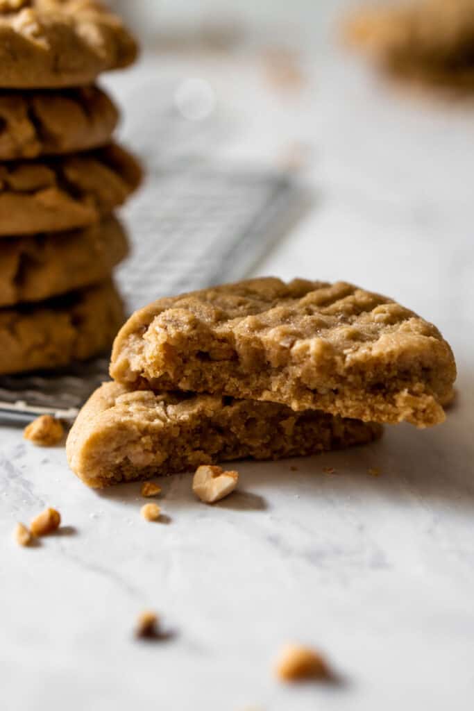 Close up image of the inside of peanut butter cookie